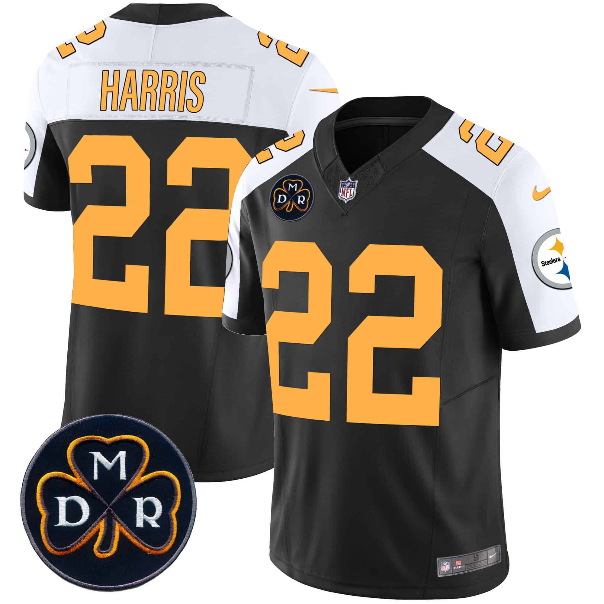 Men Pittsburgh Steelers 22 Harris Black 2024 Nike DMR Patch Vapor Limited NFL Jersey